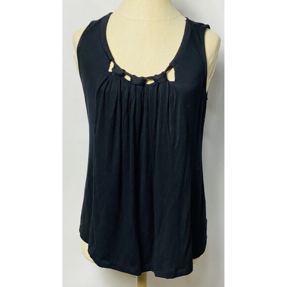 Spring + Mercer Women’s Sz M Black Sleeveless Tank Top Knotted Neckline Stretch - Picture 1 of 3